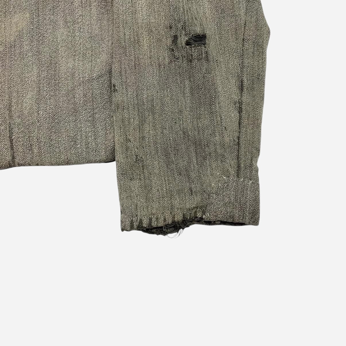 1920s Homemade cotton salt & pepper shawl collar shirt jacket (S)