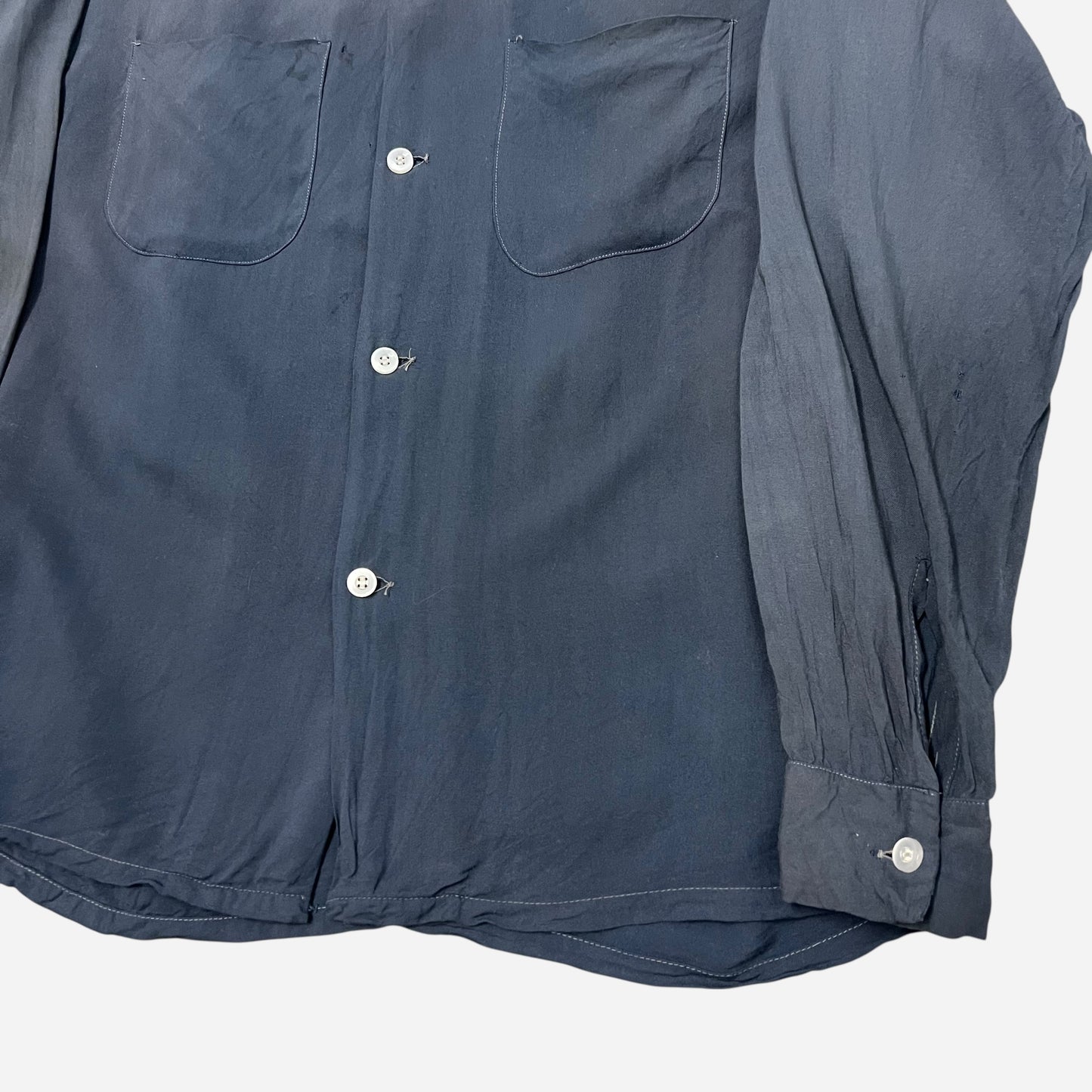 1950s Sun faded blue rayon loop collar shirt (S/M)