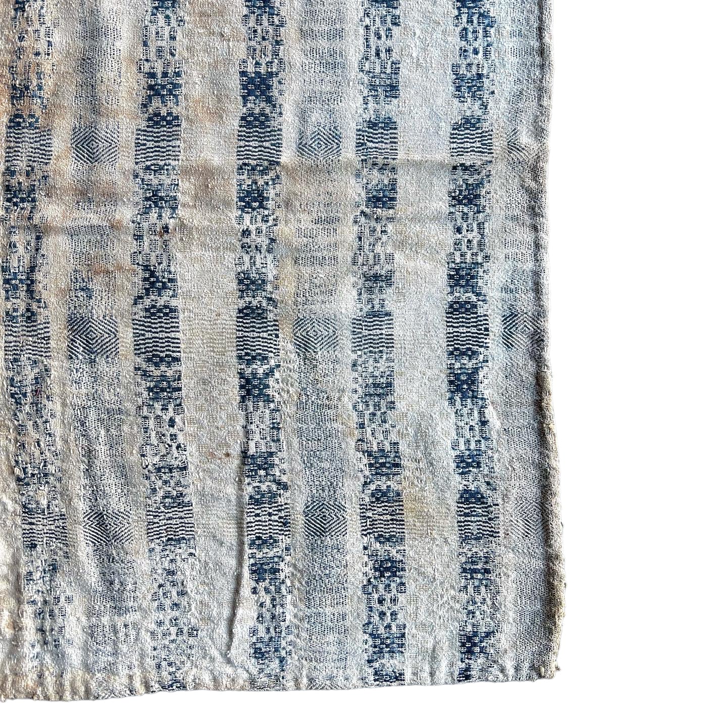 1820s-1850s Jacquard indigo throw blanket