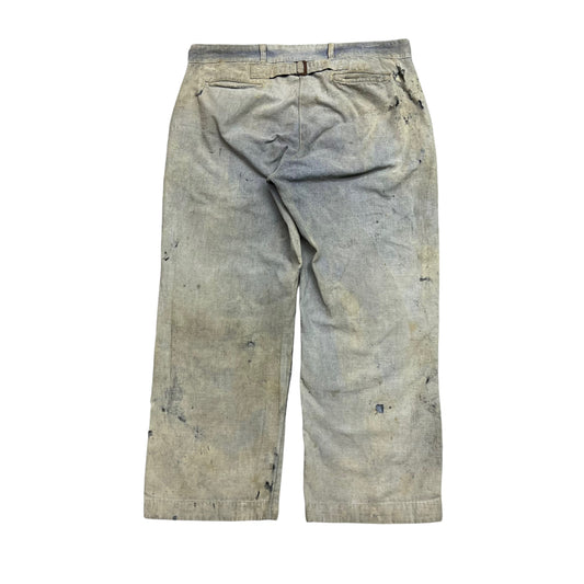 1920s Unknown brand buckle back denim/blue S&P chino style work pants (36w)