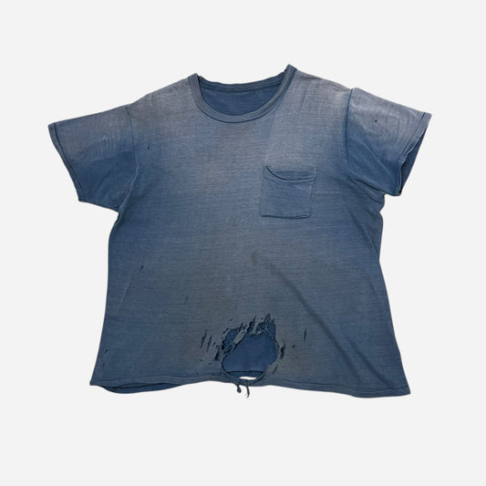 1970s Blue sun faded pocket t shirt (L)
