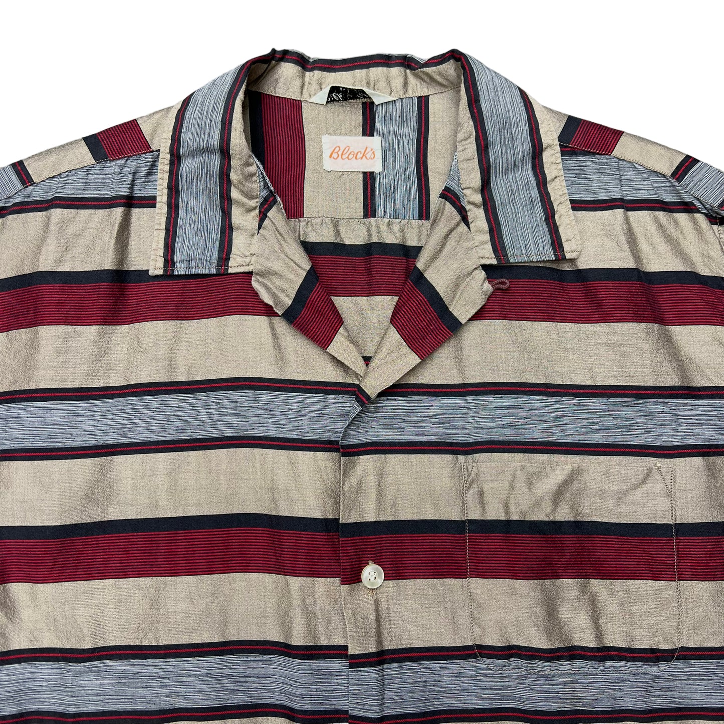 1960s Blocks silk/cotton striped loop collar shirt (L)