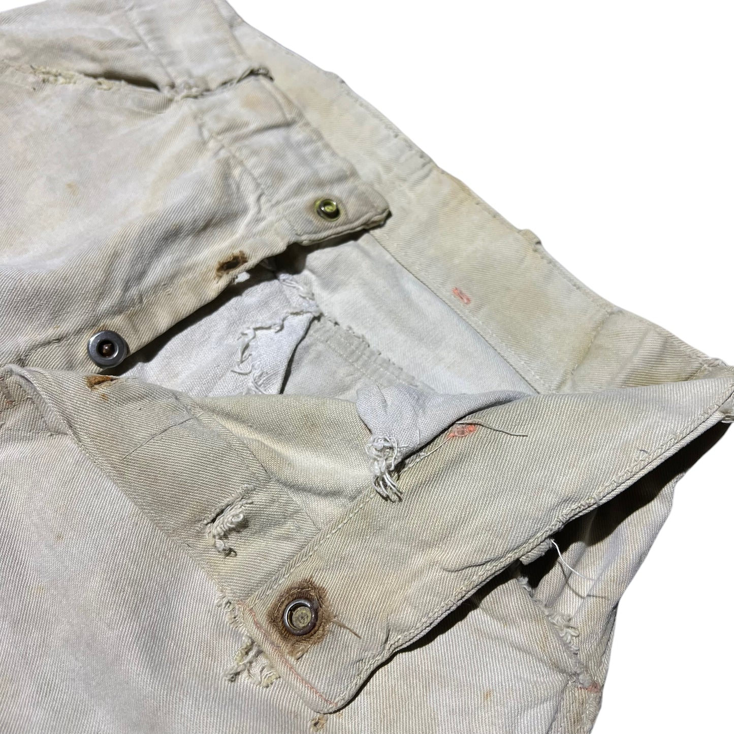 1940s Model distressed white denim donut button fly jeans (28w)