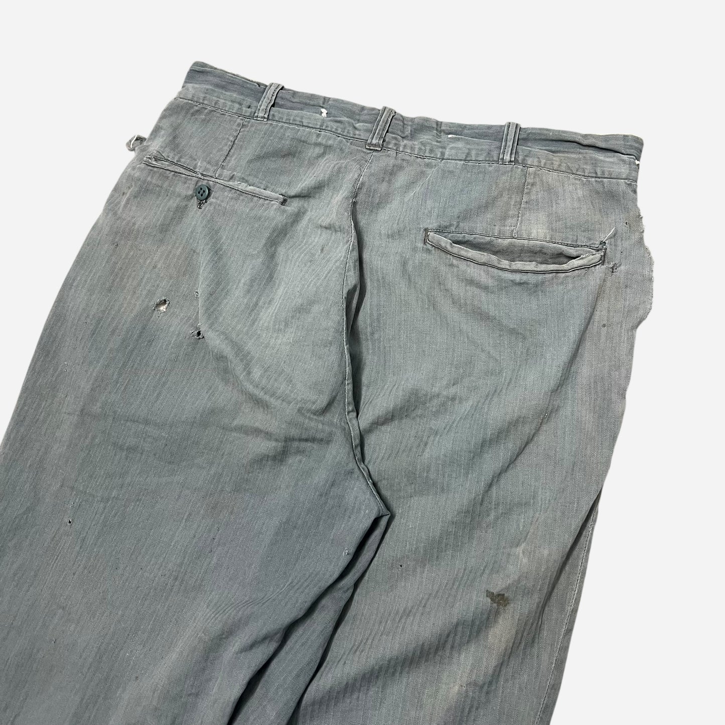 1940s Blue cotton hbt button fly work pants (32w)