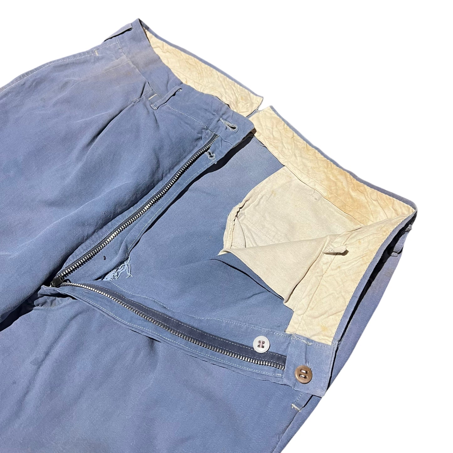 1950s Light blue rayon drop loop work pants (32w)