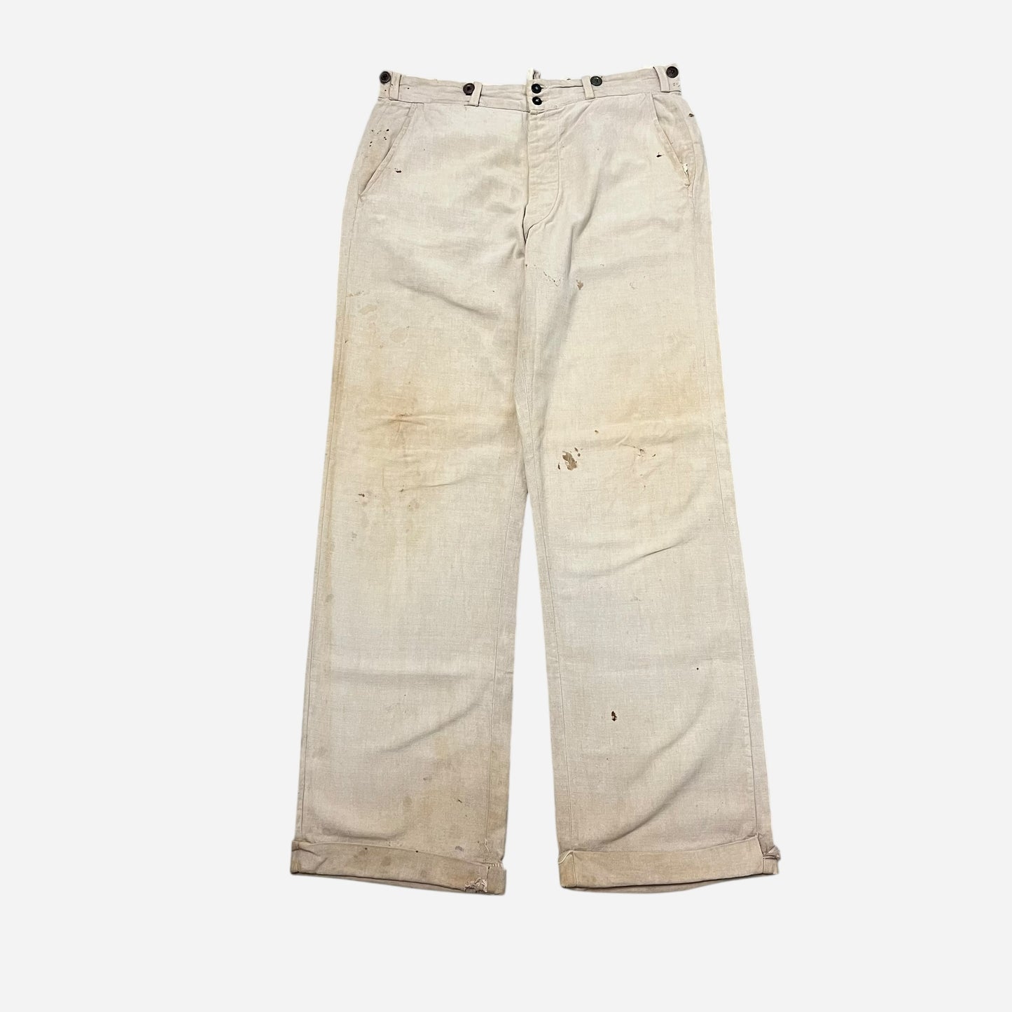 1940s Cone mills gray chambray double button work pants (34w)