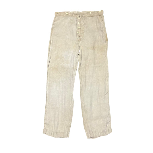 1870s-1880s Linen cinch back button fly work pants (38w)