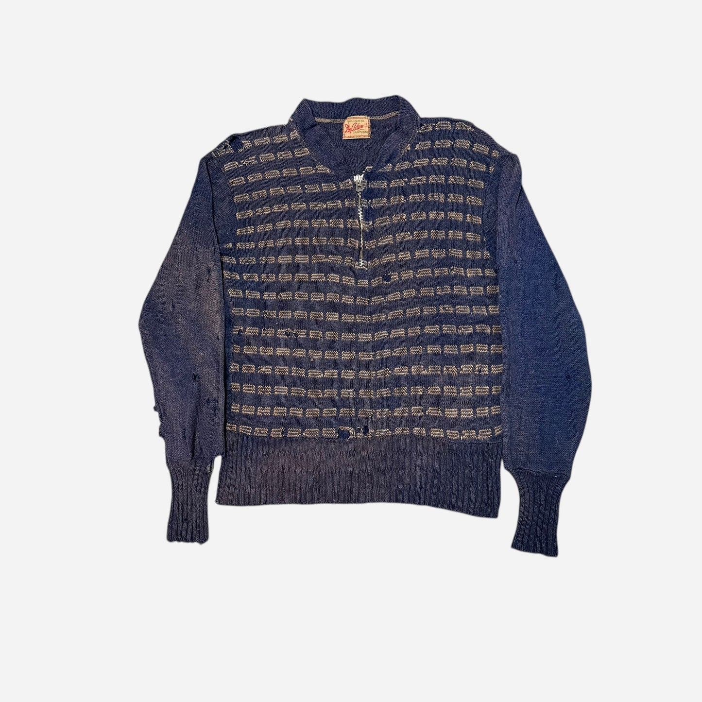 1930s Mohair quarter zip pattern knit sweater (S)