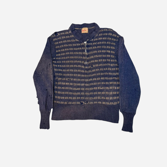 1930s Mohair quarter zip pattern knit sweater (S)