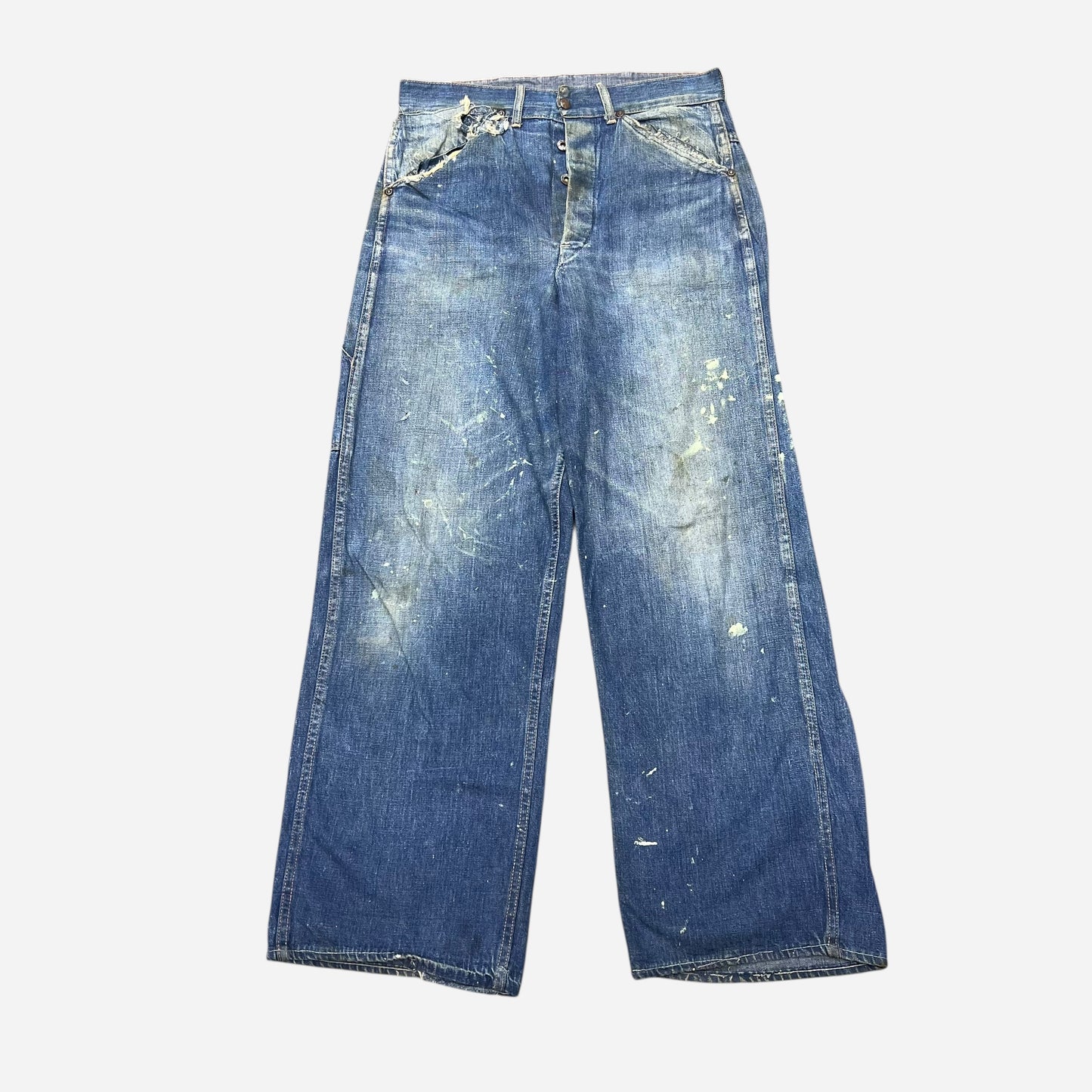 1930s 1940s Unbranded donut button fly denim painter jeans (29w)