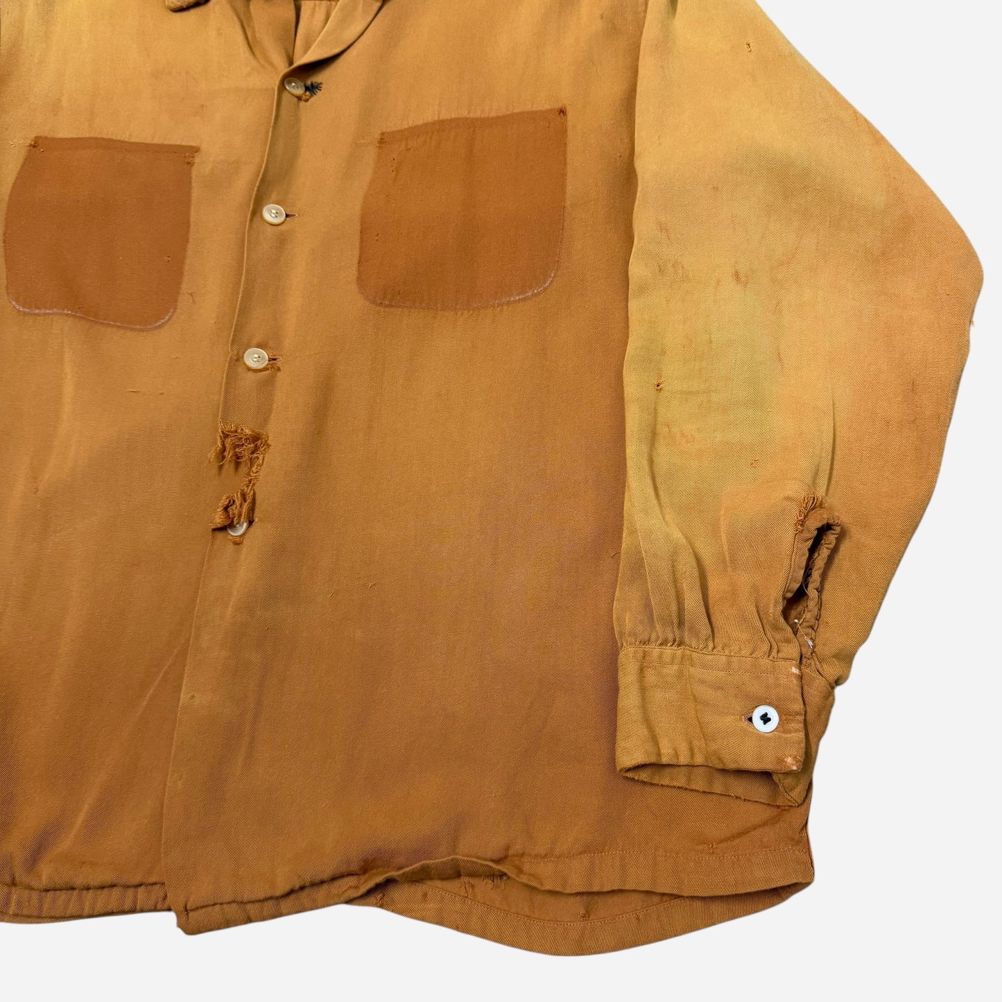 1950s Orange sun faded rayon loop collar shirt (L)