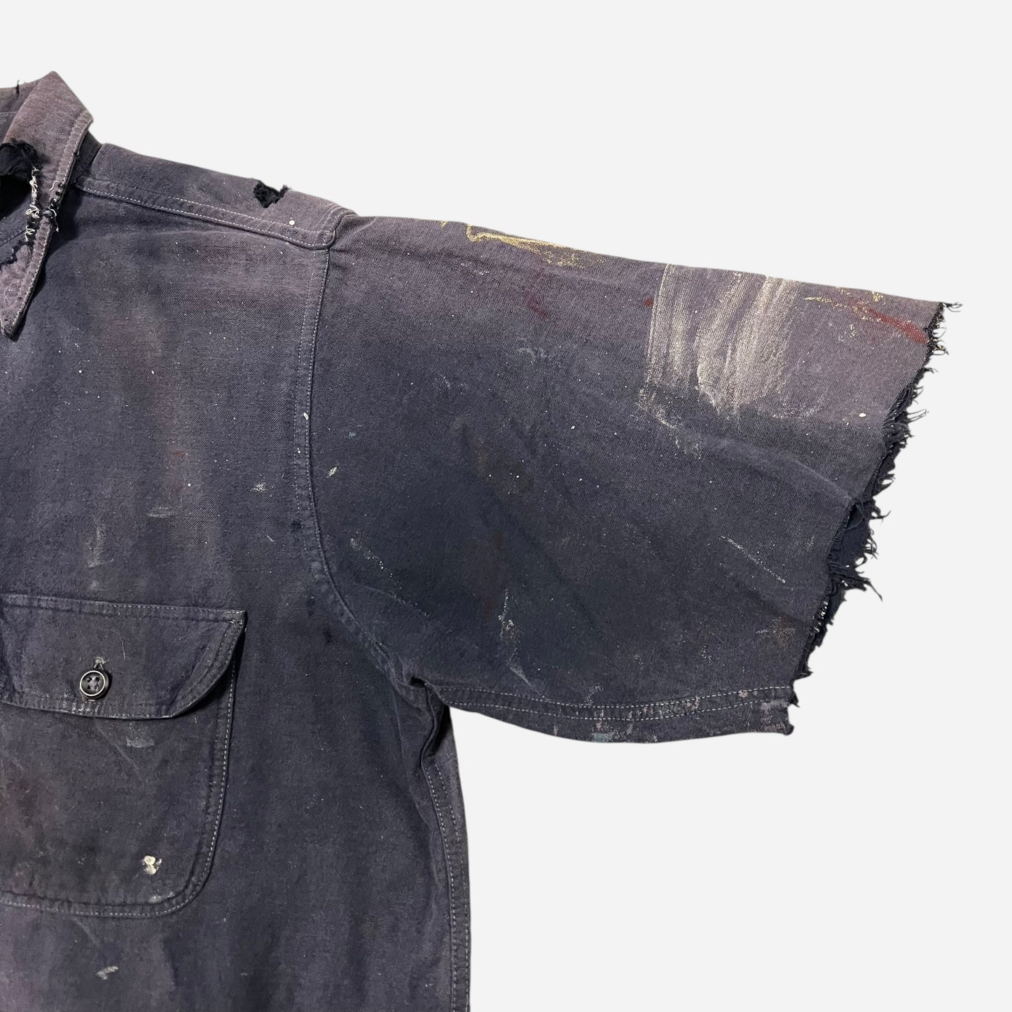 1940s Purple sun faded moleskin heavy cotton paint splatter shirt (L/XL)