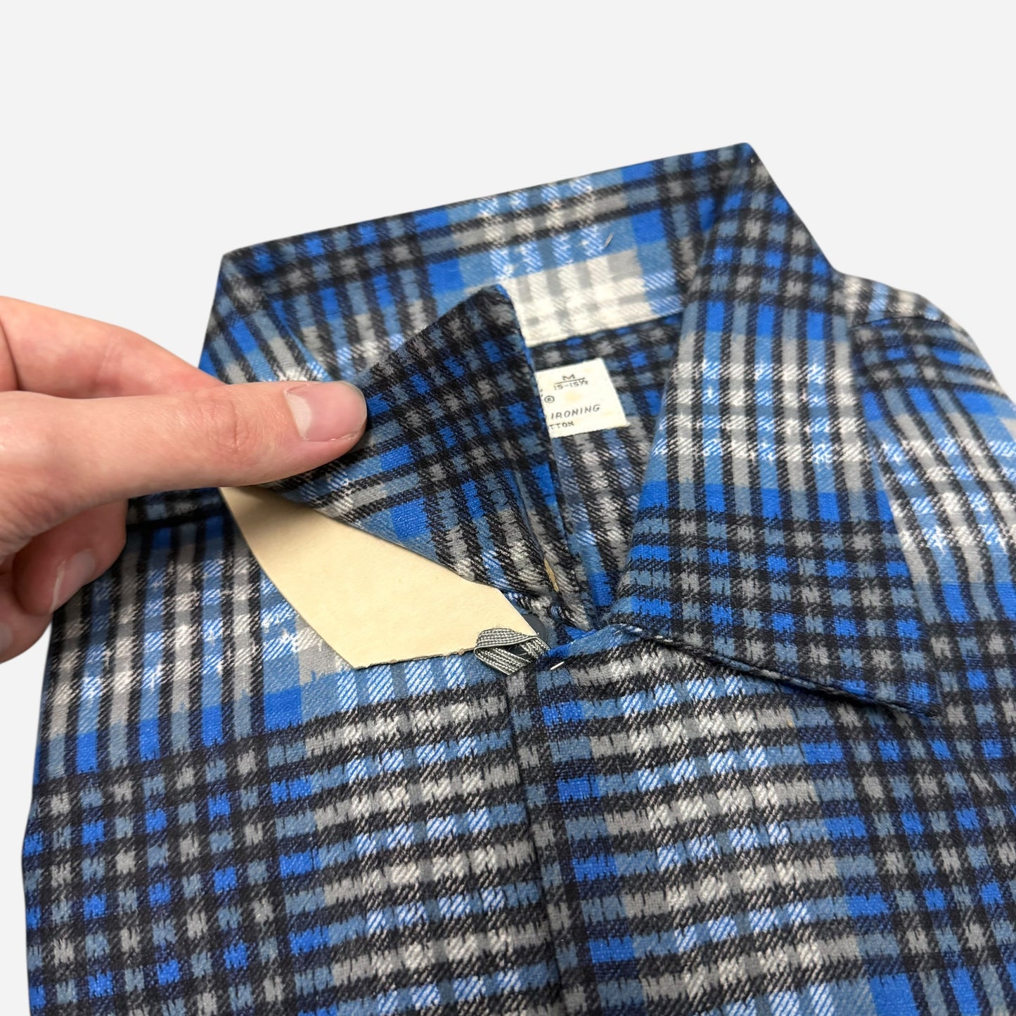 1950s NOS Town Topic blue shadow plaid cotton flannel loop collar shirt (M)