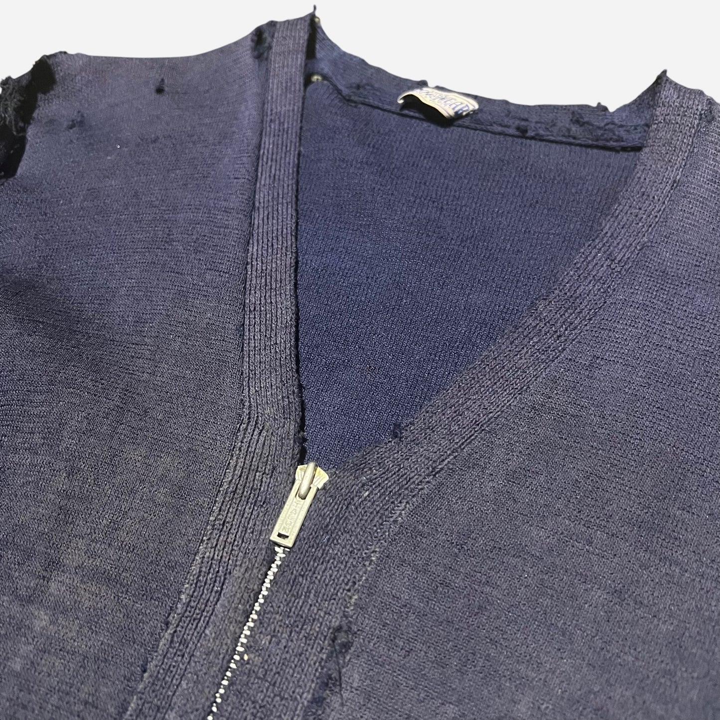 1930s 1940s Purple/navy wool zip up cardigan (S)