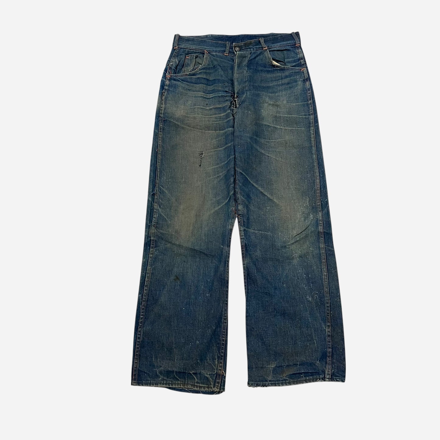 1940s Dark wash ghost buckle back donut button fly jeans (29w)