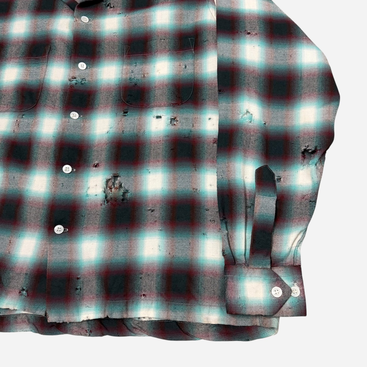 1950s Shadow plaid wool/rayon blend loop collar shirt (L/XL)