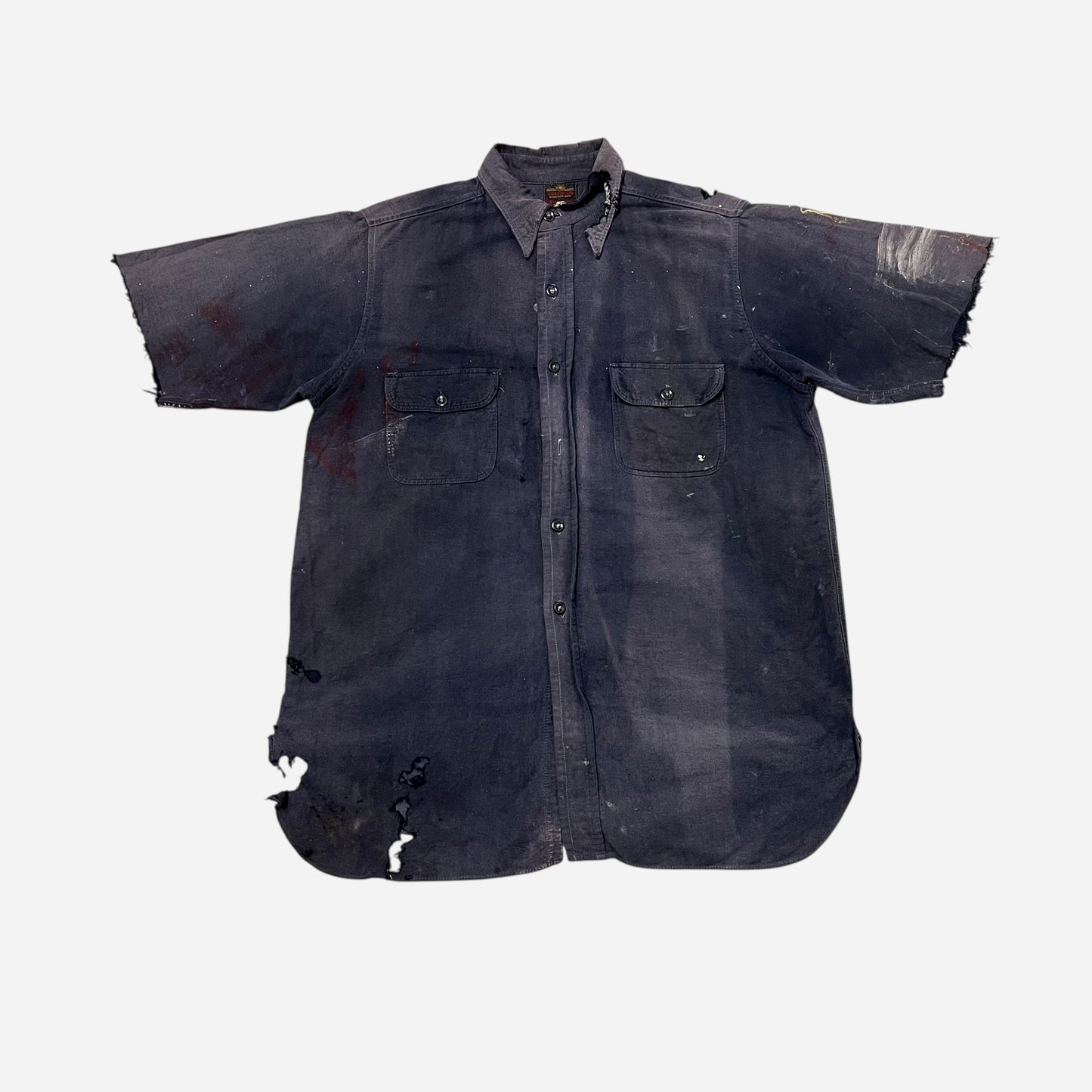 1940s Purple sun faded moleskin heavy cotton paint splatter shirt (L/XL)