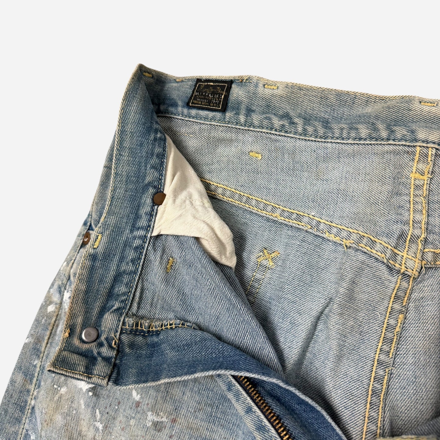 1960s Lee Riders paint splattered half selvedge jeans (32w)