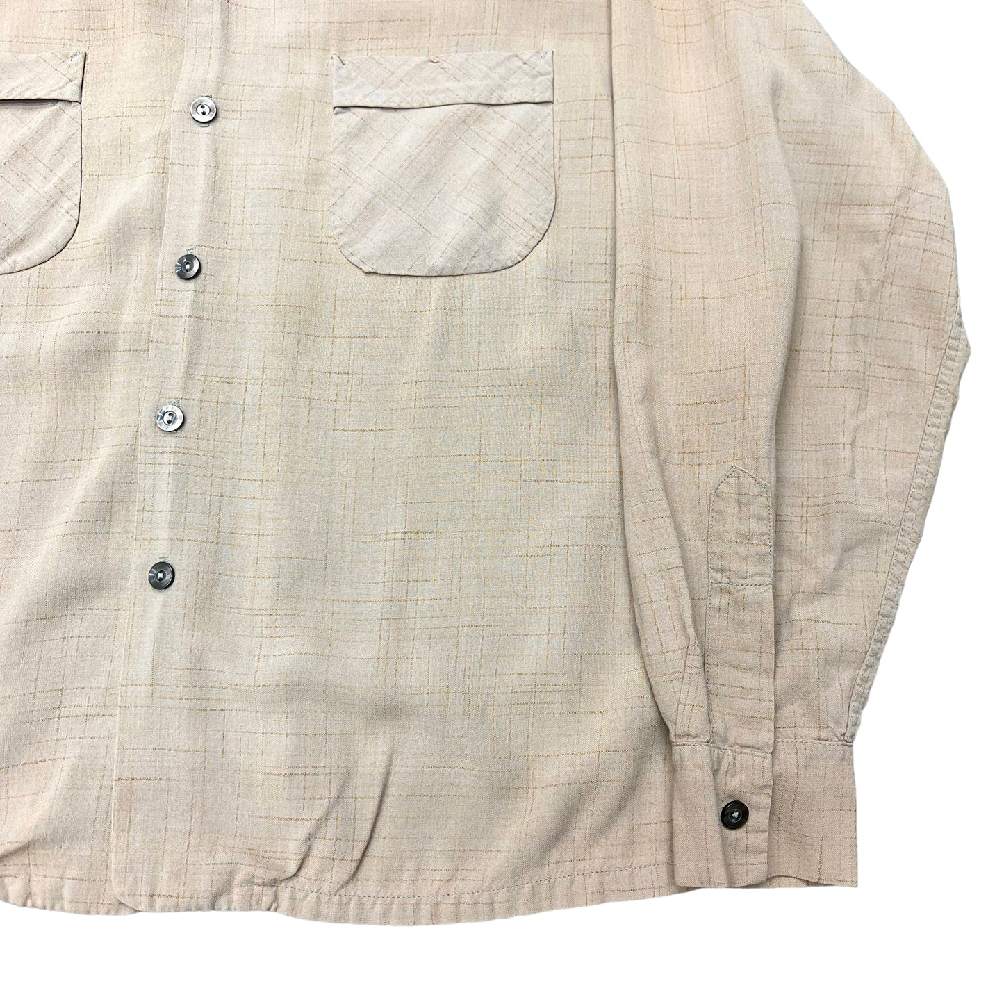 1950s Rayon atomic plaid loop collar shirt (L)