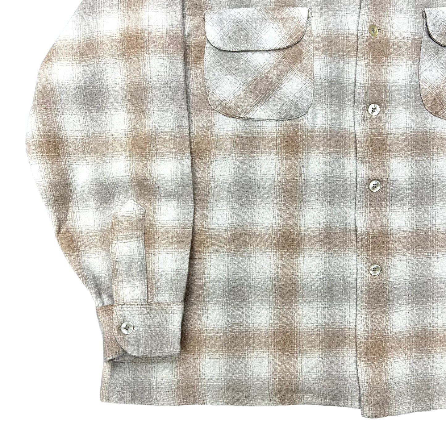 1960s Pendleton shadow plaid virgin wool loop collar shirt (L/XL)