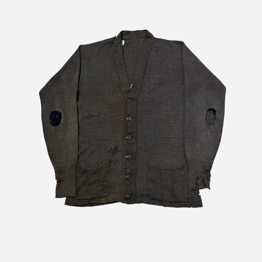 1940s Cotton salt & pepper distressed cardigan (L)