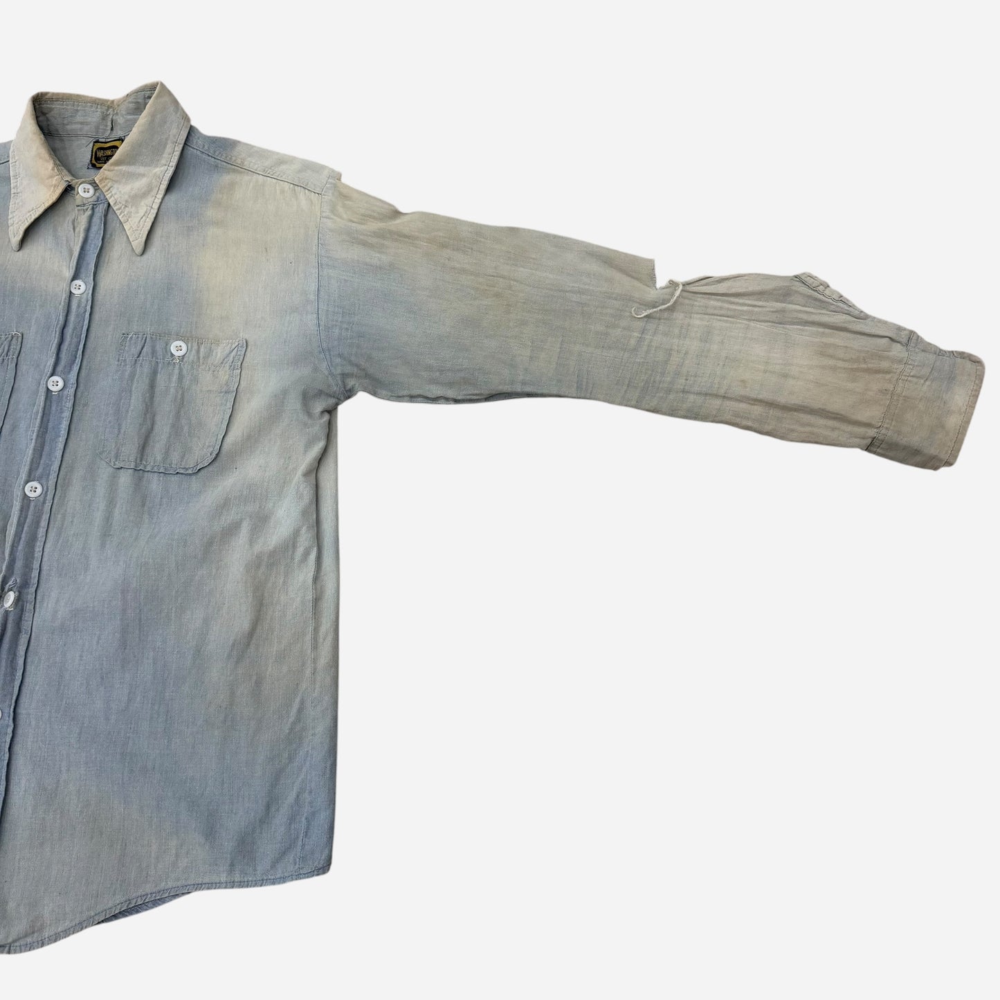 1960s Dee Cee sun faded farmer worn chambray work shirt (M)