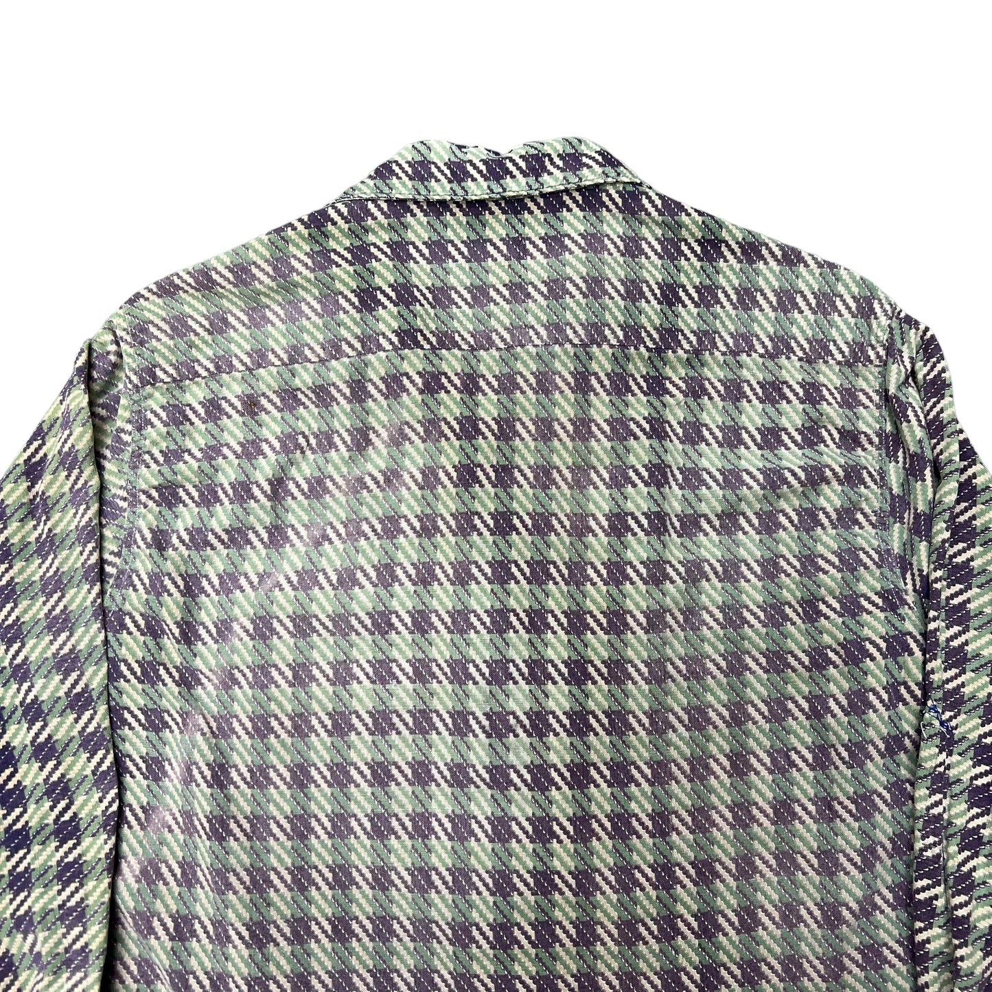 1950s Distressed green/purple houndstooth cotton shirt flannel (M)