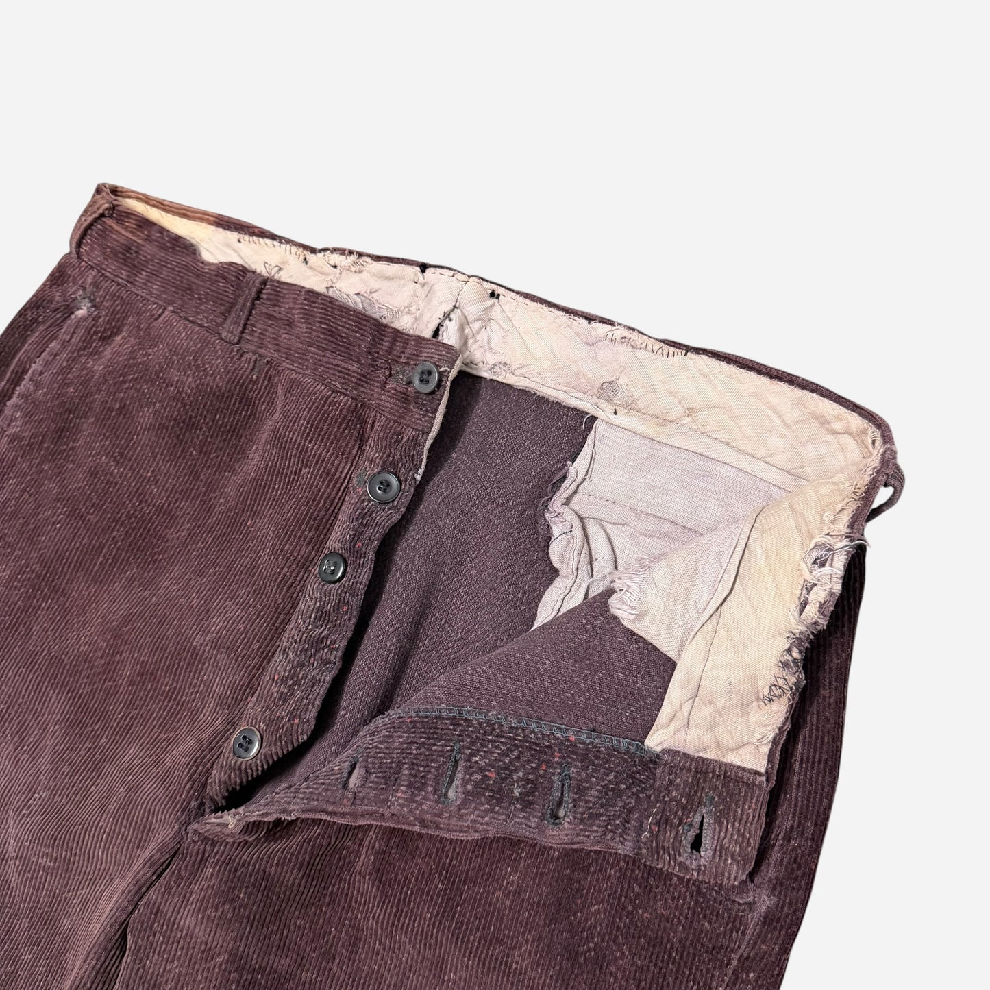1940s Burgundy tweeduroy button fly pants (32w)