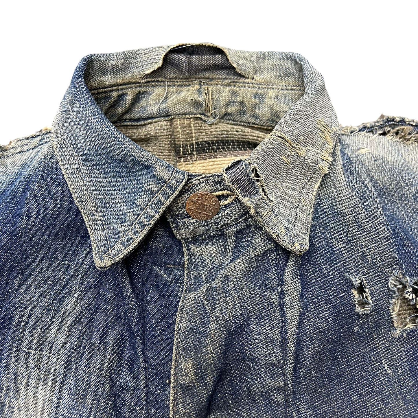 1930s King Pointer distressed blanket lined denim chore coat (S)