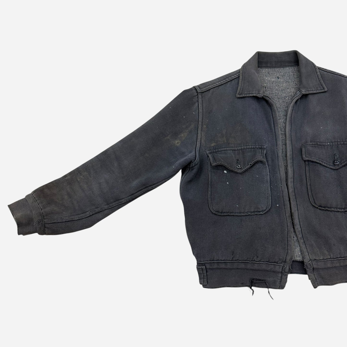 1950s Black sun faded cotton whipcord work jacket (S/M)