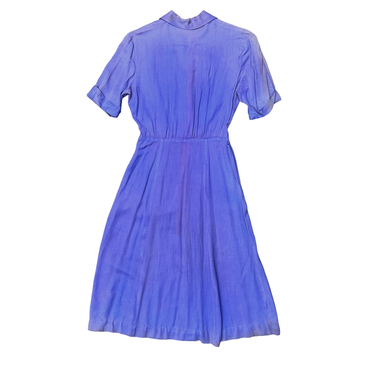 1940s Faded blue/purple gabardine farm dress (26w)