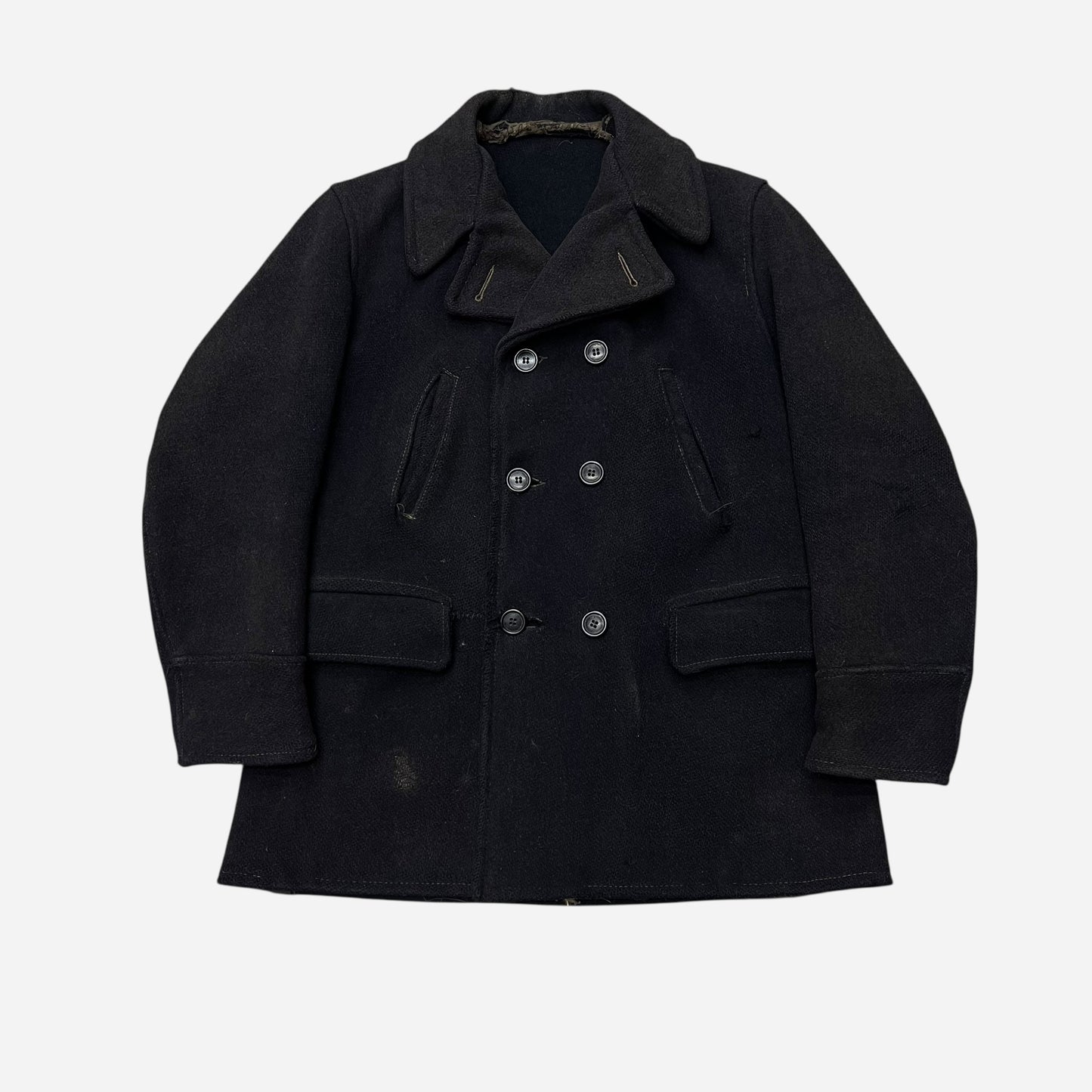 1930s Sun faded navy/black double breasted wool peacoat (M)