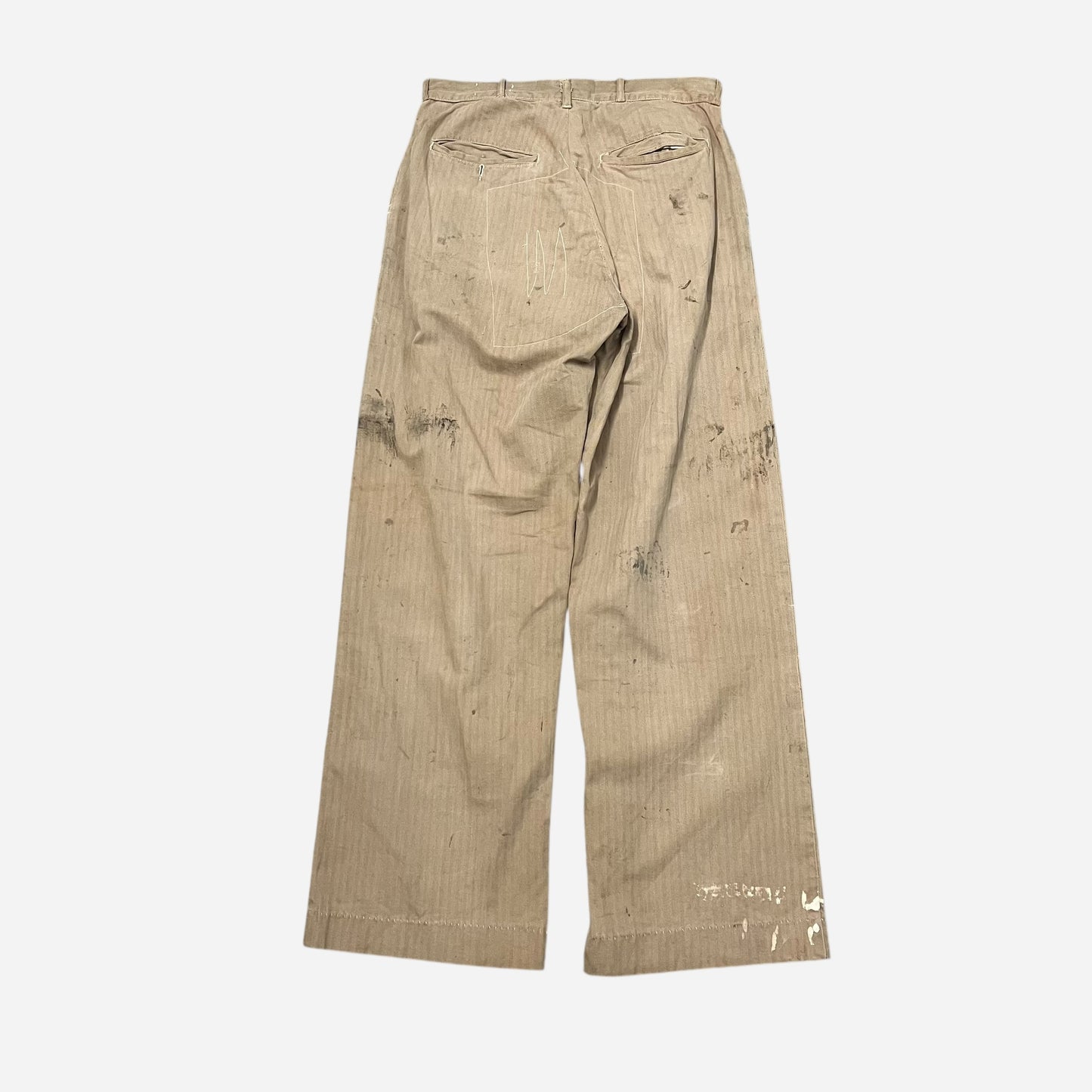 1940s Khaki hbt repaired button fly pants (29w)