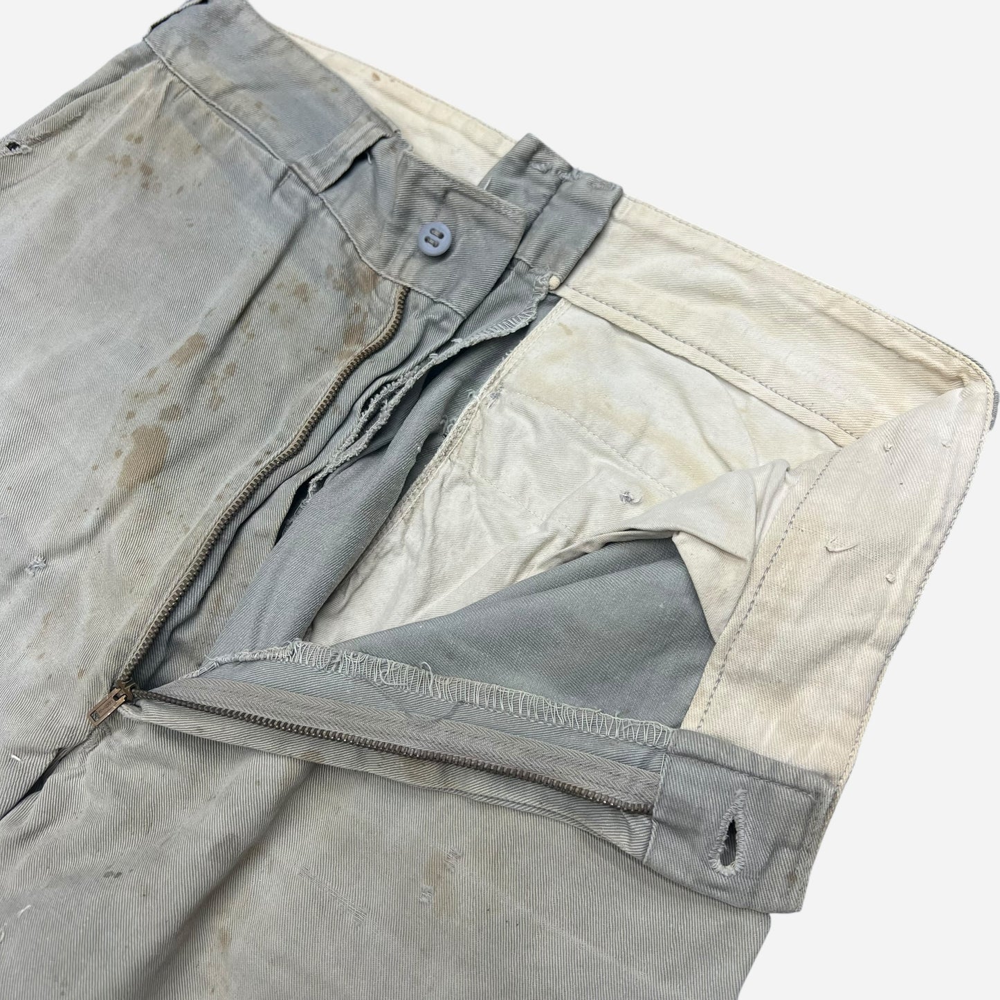 1950s Gray chino denim repaired work pants (29w)