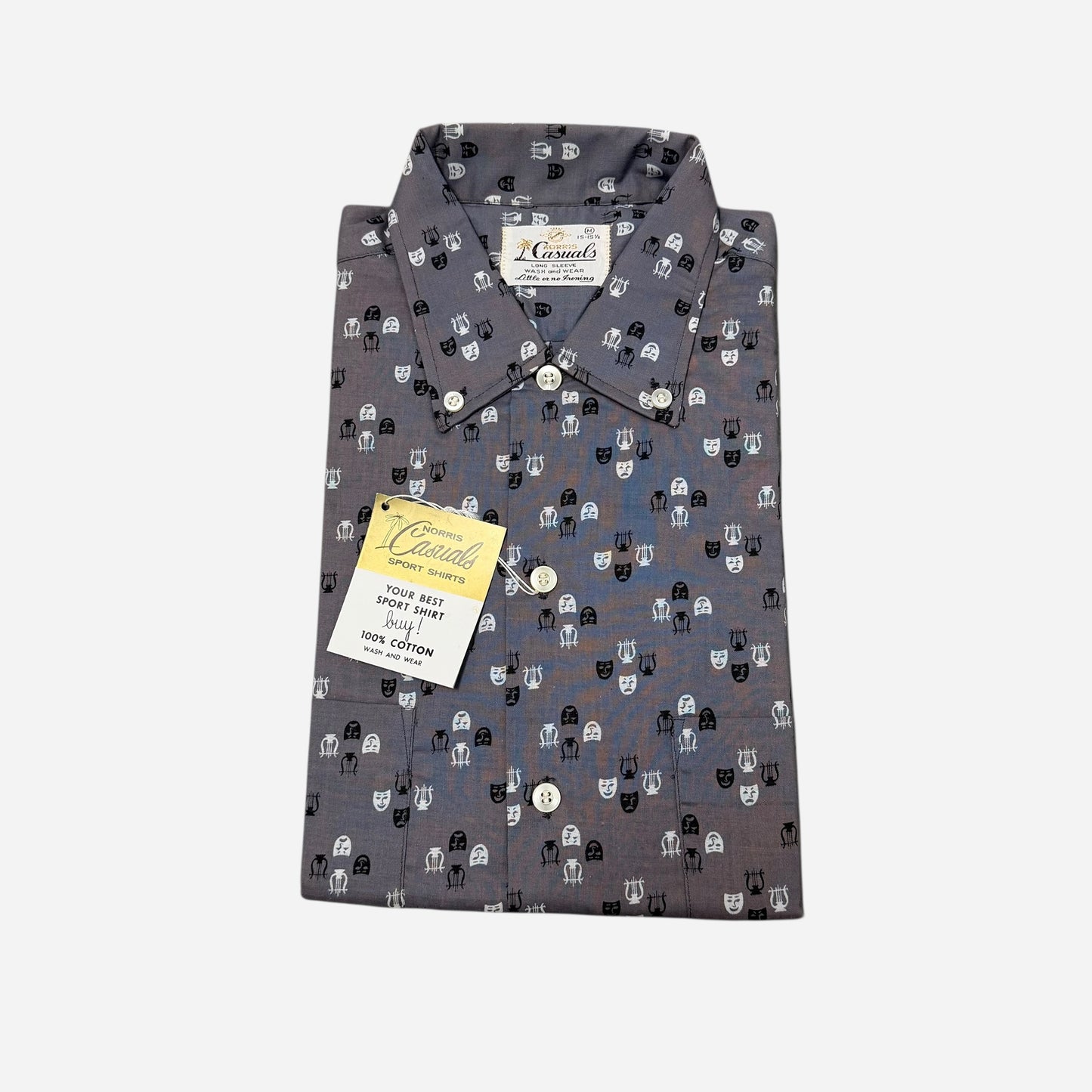 1960s NOS cotton pattern long sleeve shirt (M)