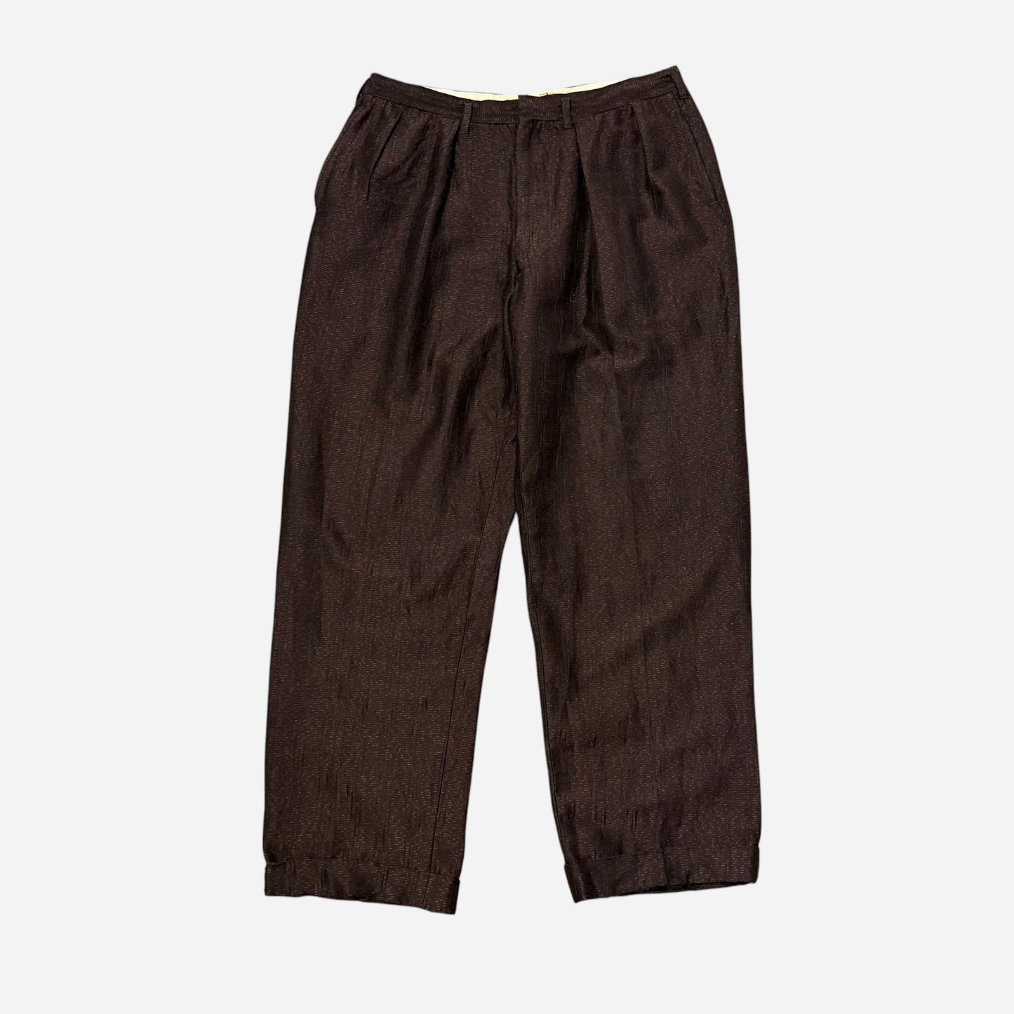 1940s Brown fleck pattern lightweight wool/cotton blend pleated pants (33w)