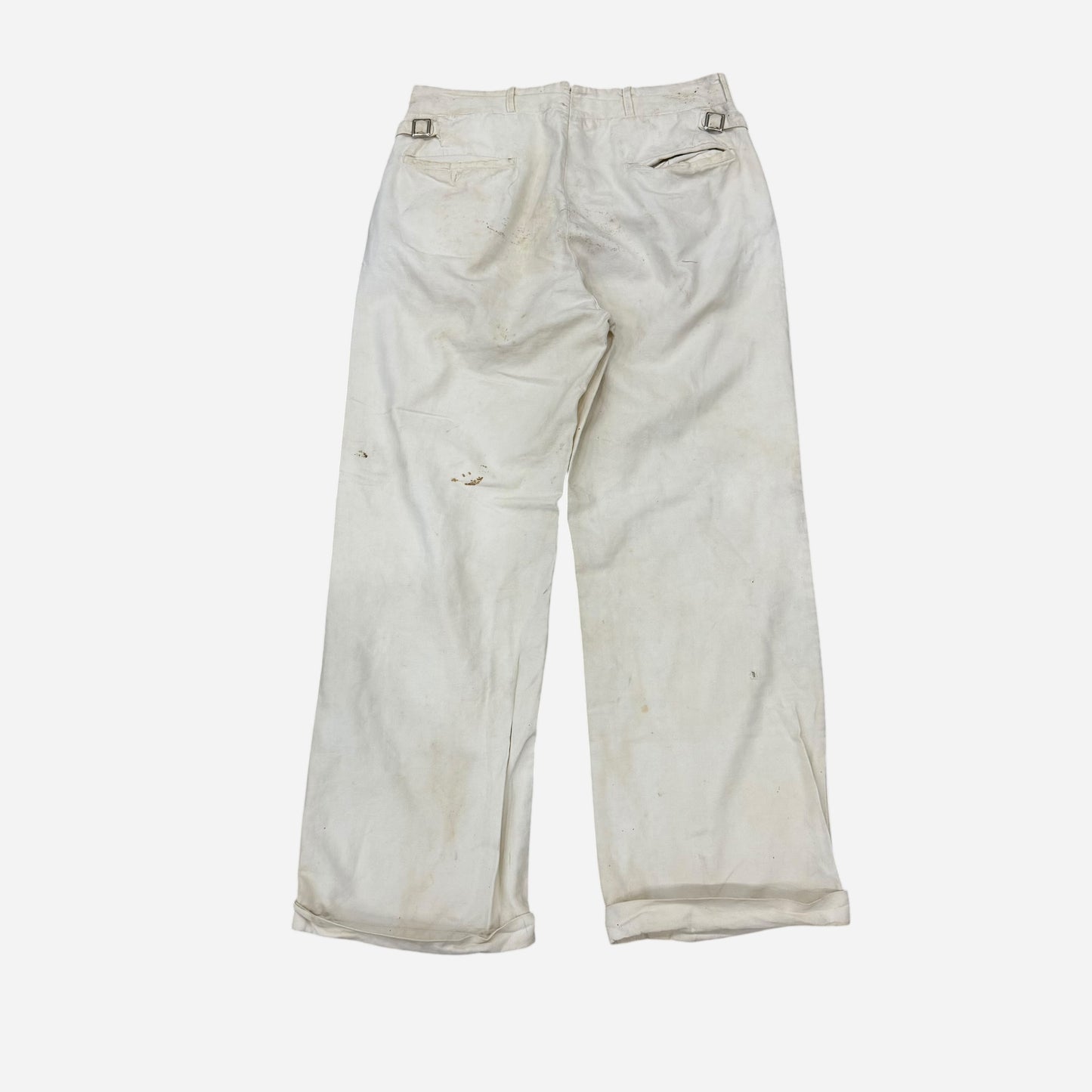 1930s White cotton side cinch button fly summer pants (31w)