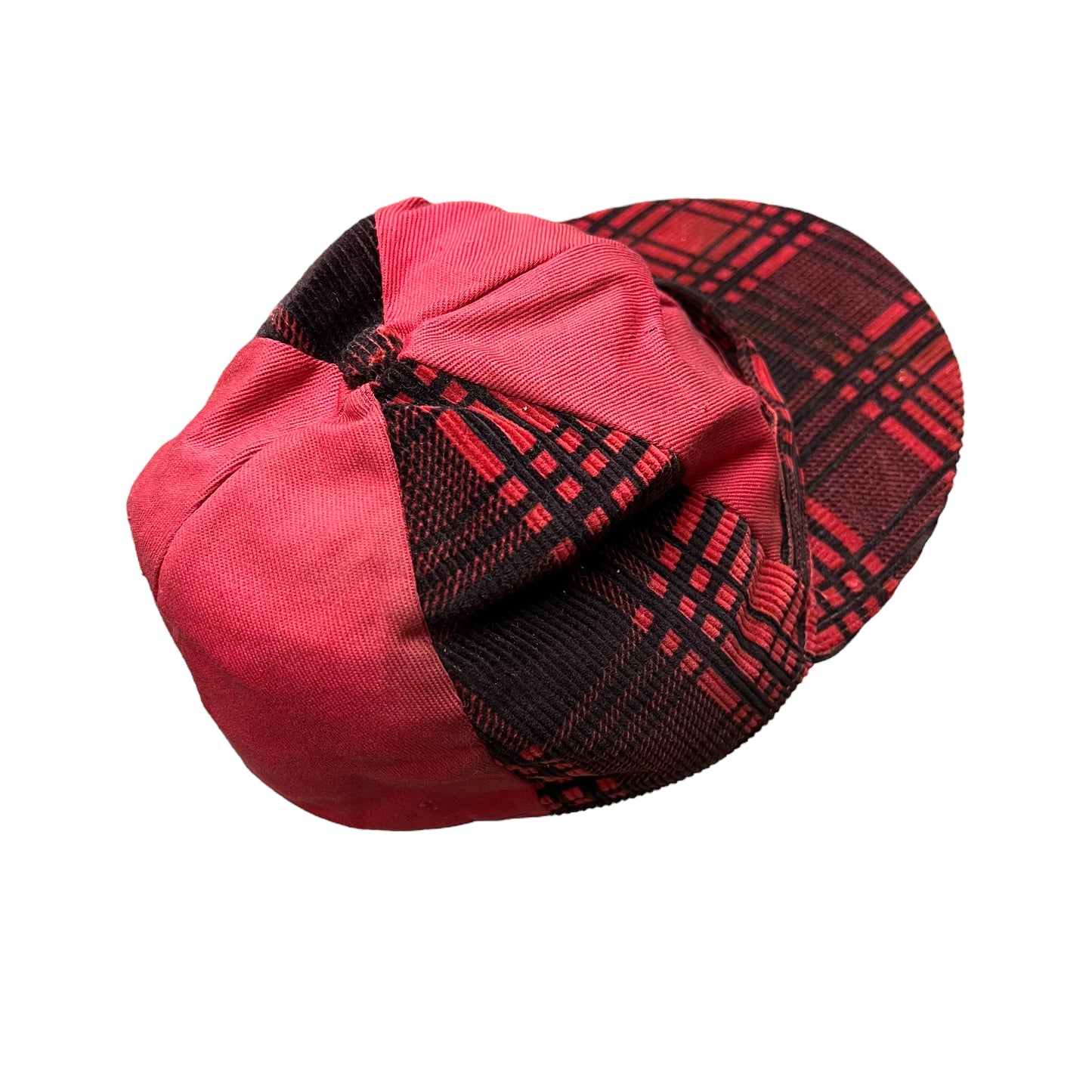 1930s 1940s NOS red plaid corduroy hat (6 5/8)