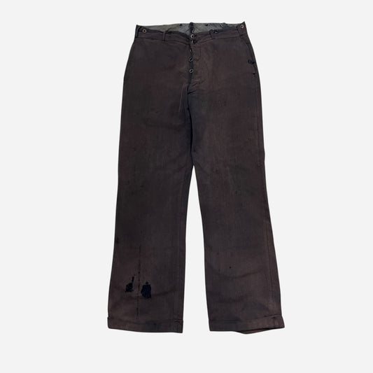1910s 1920s Sun faded purple double button front cotton work pants (31w)