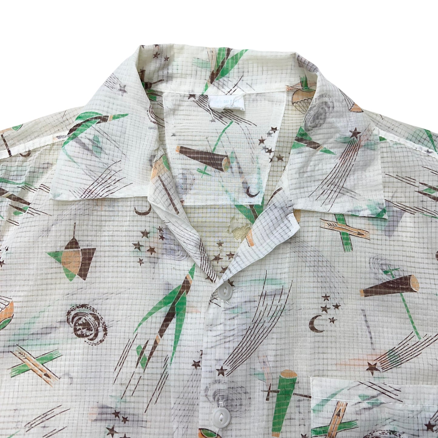 1950s Nylon atomic print loop collar shirt (M)