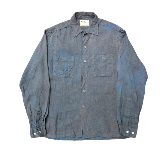 1960s Marlboro blue faded rayon loop collar shirt (M)