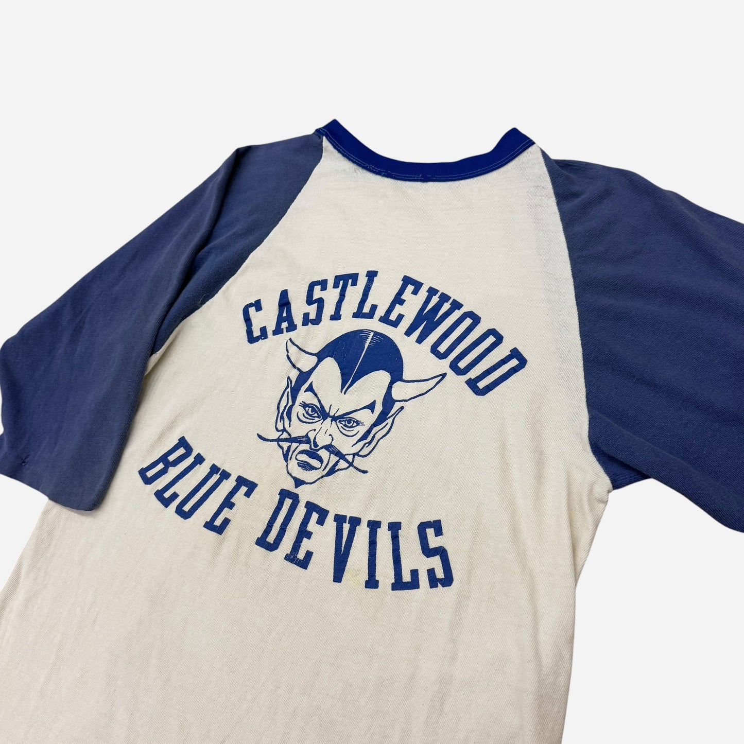 1950s Devil flock print cotton 3/4 sleeve shirt (S/M)