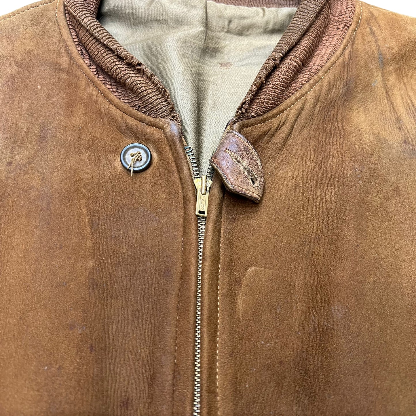 1930s Brown calfskin leather talon grommet zipper jacket (M/L)