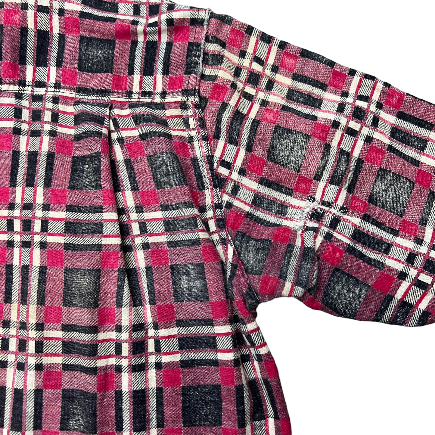 1950s Homemade cotton plaid printed shirt flannel (M/L)