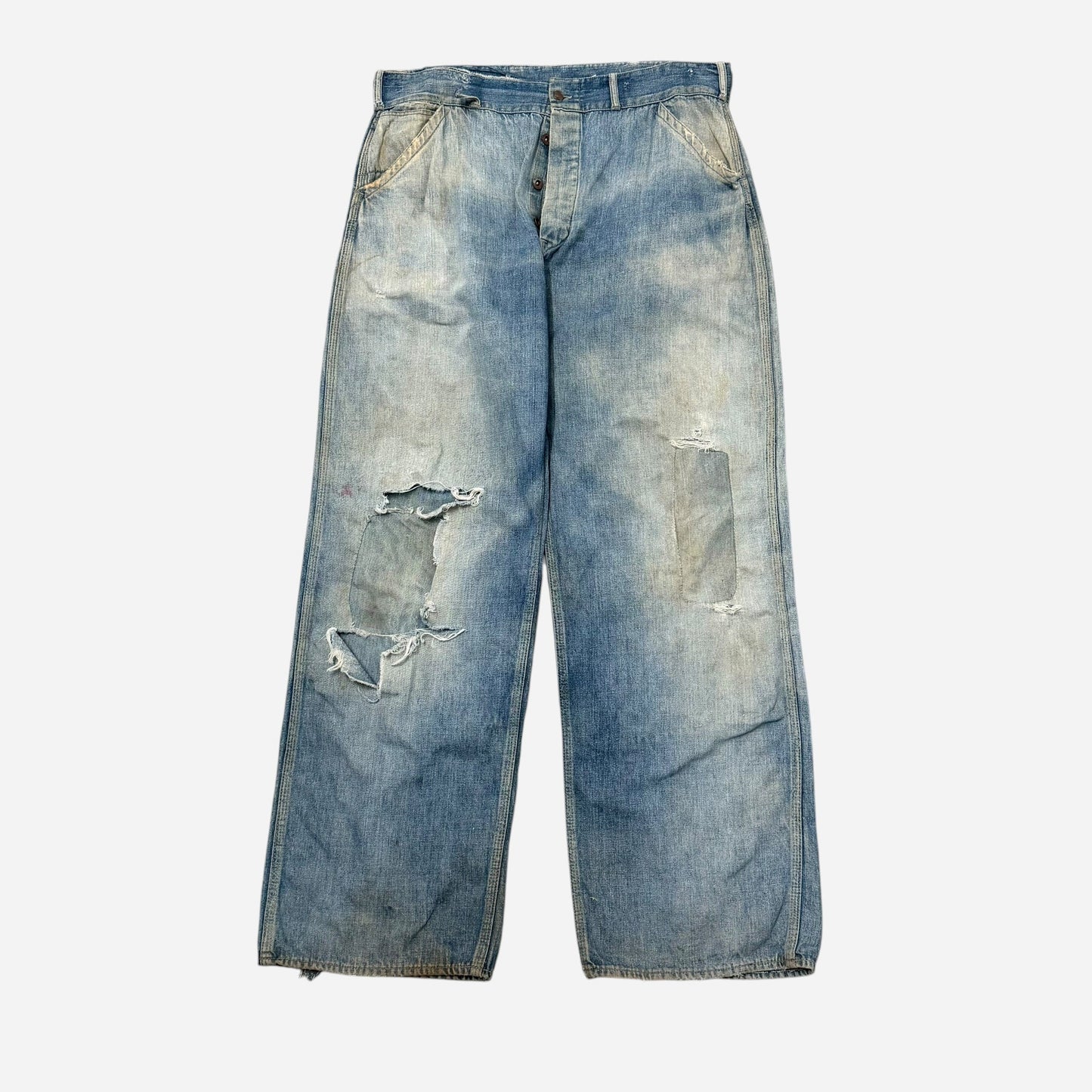 1930s Pointer Brand buckle back repaired denim jeans (35w)