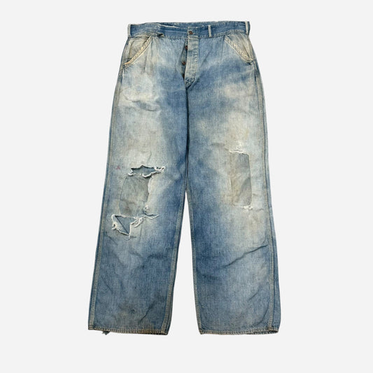 1930s Pointer Brand buckle back repaired denim jeans (35w)