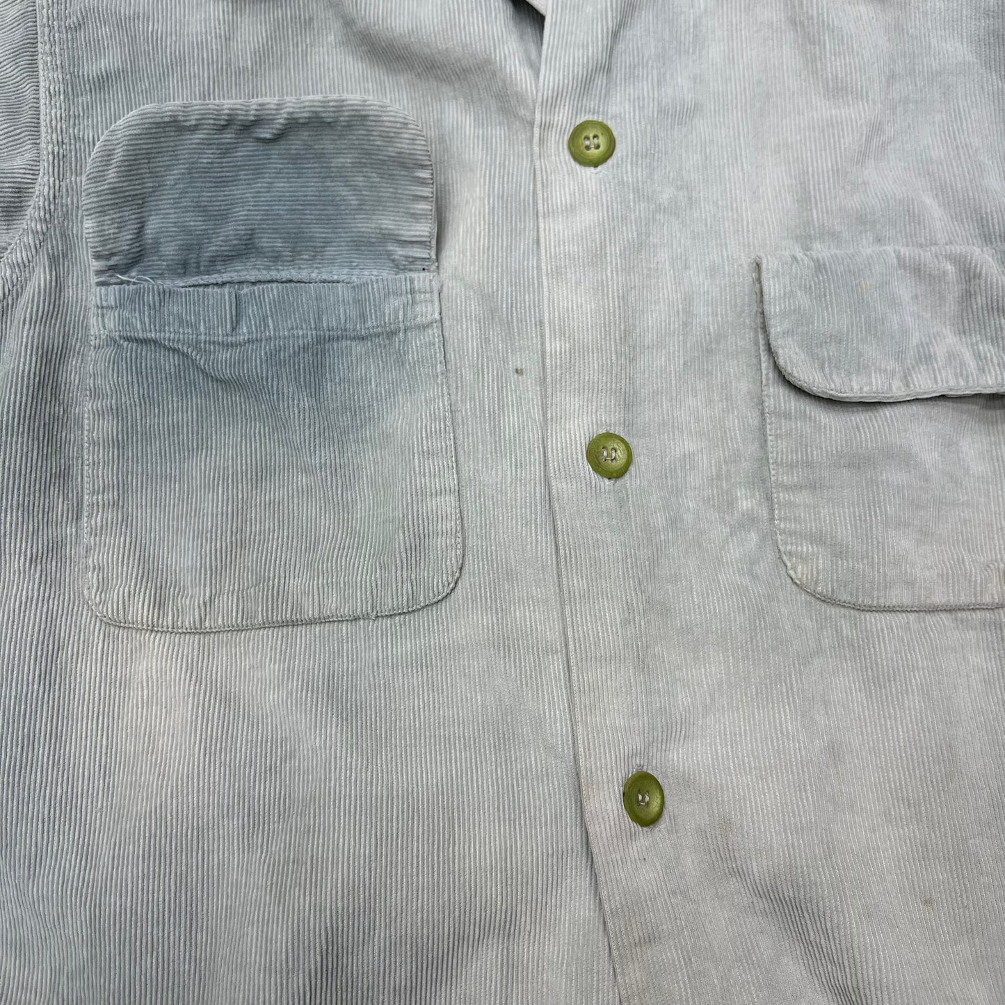 1950s Faded blue corduroy flap pocket collar shirt (S)