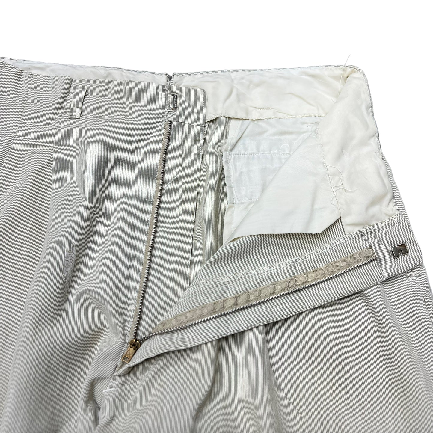 1940s Grey striped wide leg light cotton pleated pants trousers (31w)