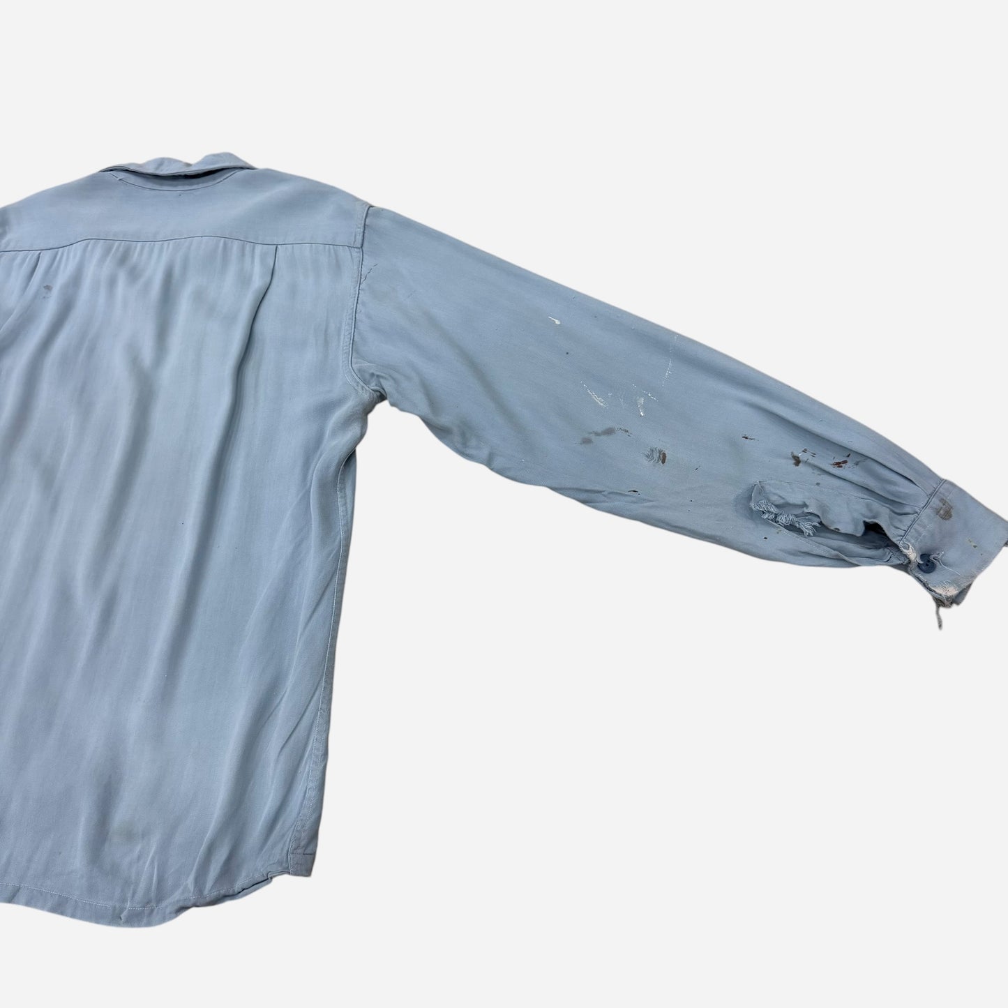 1950s Light blue rayon flap pocket loop collar shirt (M/L)