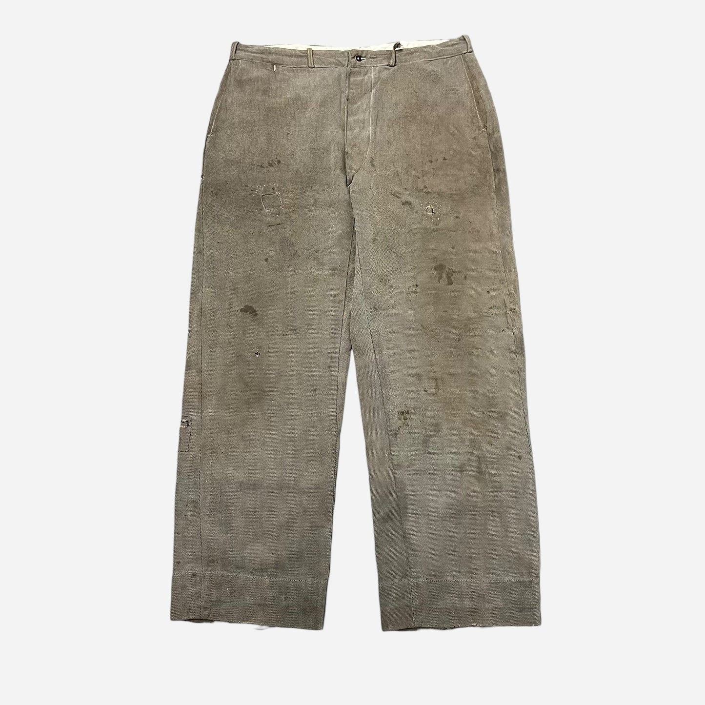 1940s Brown whipcord salt & pepper cotton button fly repaired work pants (36w)